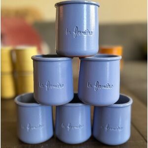 {La Fermiere} Glazed Terra Cotta 6 French Yogurt Pots Jars Periwinkle Purp…